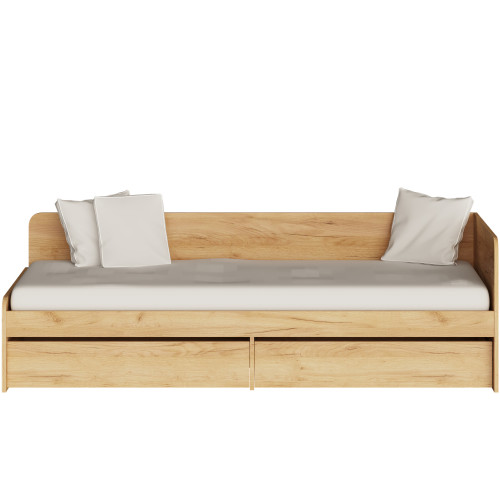 Pat cu sertare Sonata 800 cu cadru de saltea din PAL 82x190 cm, Stejar Kraft Alb