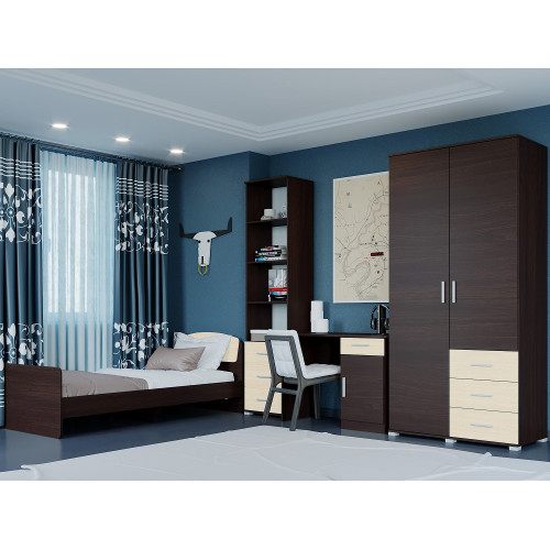 Set dormitor pentru copii Breeze 9, Wenge inchis, Stejar de lapte