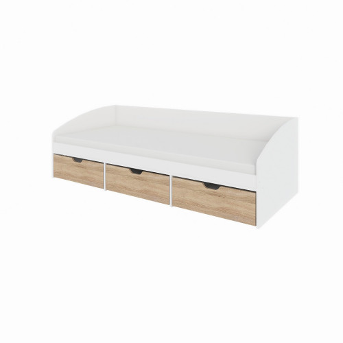 Pat Comfort-3 cu 3 sertare și o bază pentru o saltea din PAL 80x190 cm, Nymphaea Alba, Alb, Stejar Sonoma
