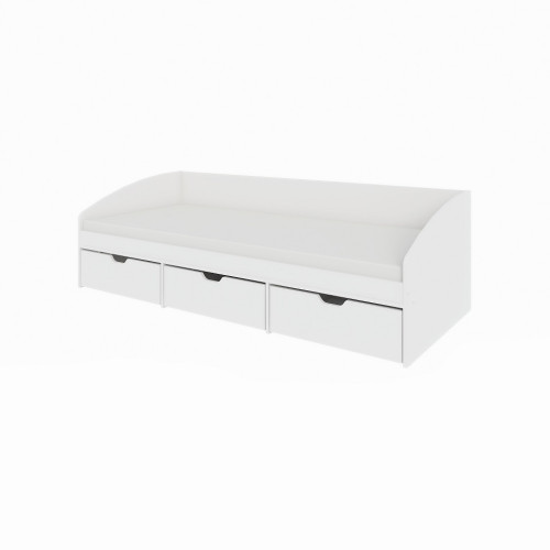 Pat Comfort-3 cu 3 sertare și o bază pentru o saltea din PAL 80x190 cm, Nymphaea Alba, Alb