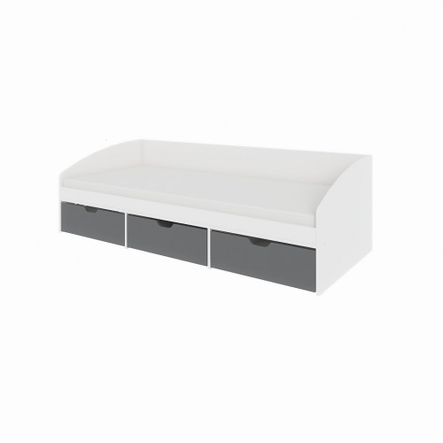 Pat Comfort-3 cu 3 sertare și o bază pentru o saltea din PAL 80x190 cm, Nymphaea Alba, Alb, Grafit