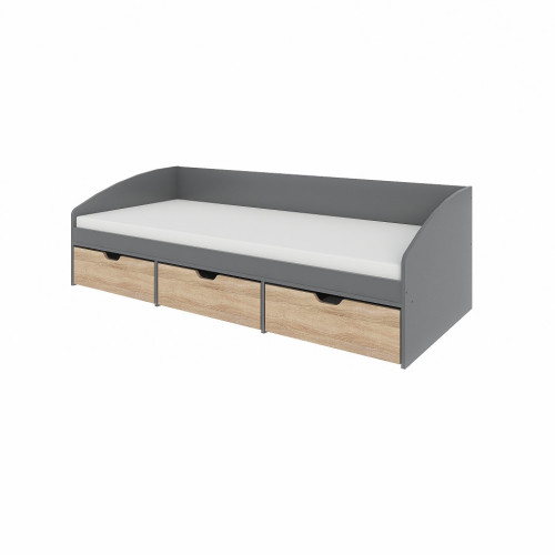 Pat Comfort-3 cu 3 sertare și o bază pentru o saltea din PAL 80x190 cm, Grafit, Stejar Sonoma