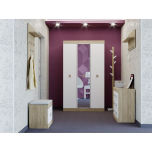 Set pentru holul de intrare Sonata 19 cu oglinda, Stejar Sonoma, Alb
