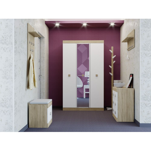 Set pentru holul de intrare Sonata 19 cu oglinda, Stejar Sonoma, Alb