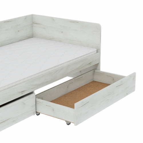 Pat cu sertare 800 cu cadru de saltea din PAL 80x190 cm, Stejar kraft alb