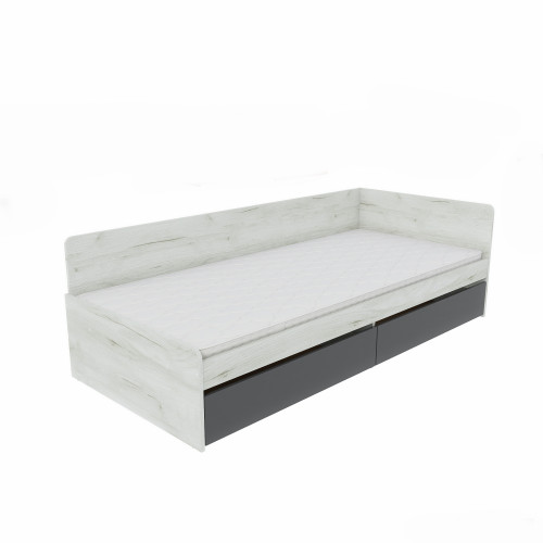 Pat cu sertare 800 cu cadru de saltea din PAL 80x190 cm, Stejar kraft alb, Grafit