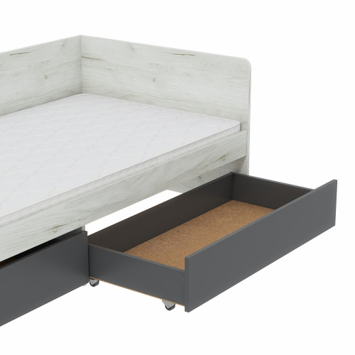Pat cu sertare 800 cu cadru de saltea din PAL 80x190 cm, Stejar kraft alb, Grafit