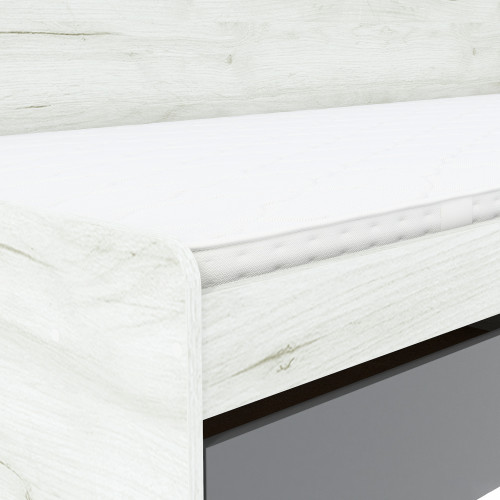 Pat cu sertare 800 cu cadru de saltea din PAL 80x190 cm, Stejar kraft alb, Grafit