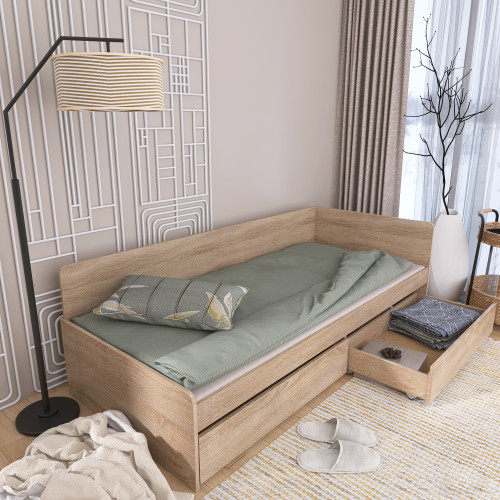 Pat cu sertare 800 cu cadru de saltea din PAL 80x190 cm, Stejar Sonoma