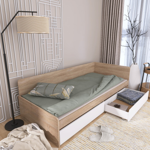 Pat cu sertare 800 cu cadru de saltea din PAL 80x190 cm, Stejar Sonoma, Alb