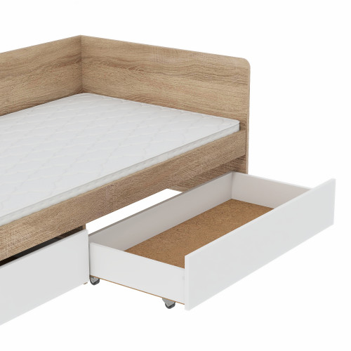 Pat cu sertare 800 cu cadru de saltea din PAL 80x190 cm, Stejar Sonoma, Alb