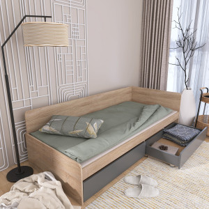 Pat cu sertare 800 cu cadru de saltea din PAL 80x190 cm, Stejar Sonoma, Grafit