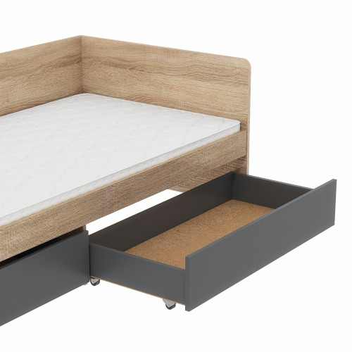 Pat cu sertare 800 cu cadru de saltea din PAL 80x190 cm, Stejar Sonoma, Grafit