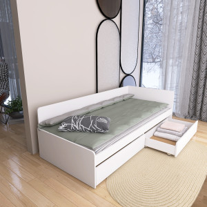 Pat cu sertare 800 cu cadru de saltea din PAL 80x190 cm, Nymphea Alba, Alb