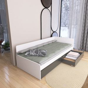 Pat cu sertare 800 cu cadru de saltea din PAL 80x190 cm, Nymphea Alba, Alb, Grafit