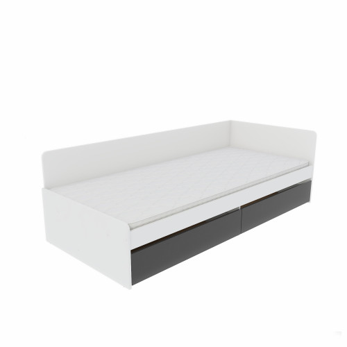 Pat cu sertare 800 cu cadru de saltea din PAL 80x190 cm, Nymphea Alba, Alb, Grafit