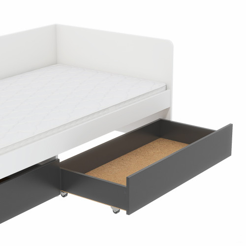Pat cu sertare 800 cu cadru de saltea din PAL 80x190 cm, Nymphea Alba, Alb, Grafit