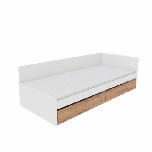 Pat cu sertare 800 cu cadru de saltea din PAL 80x190 cm, Nymphea Alba, Alb, Stejar kraft gold