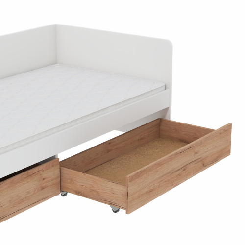 Pat cu sertare 800 cu cadru de saltea din PAL 80x190 cm, Nymphea Alba, Alb, Stejar kraft gold