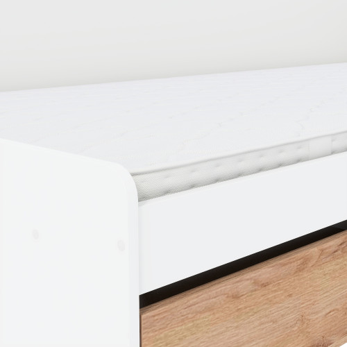 Pat cu sertare 800 cu cadru de saltea din PAL 80x190 cm, Nymphea Alba, Alb, Stejar kraft gold