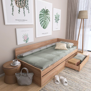 Pat cu sertare 800 cu cadru de saltea din PAL 80x190 cm, Stejar kraft gold
