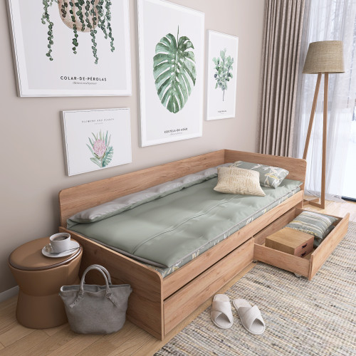Pat cu sertare 800 cu cadru de saltea din PAL 80x190 cm, Stejar kraft gold