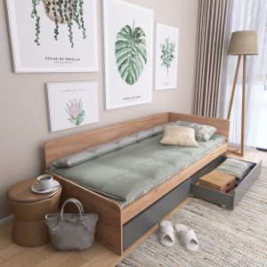 Pat cu sertare 800 cu cadru de saltea din PAL 80x190 cm, Stejar kraft gold, Grafit