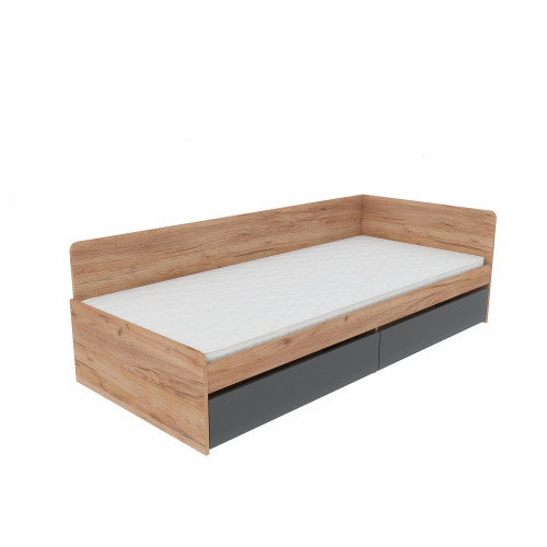 Pat cu sertare 800 cu cadru de saltea din PAL 80x190 cm, Stejar kraft gold, Grafit