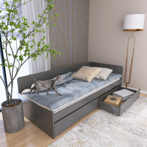 Pat cu sertare 800 cu cadru de saltea din PAL 80x190 cm, Grafit