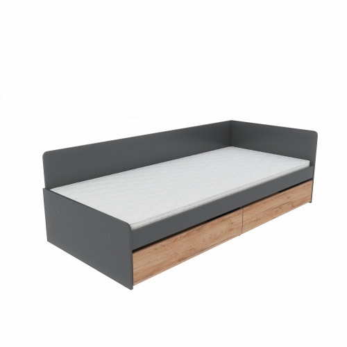 Pat cu sertare 800 cu cadru de saltea din PAL 80x190 cm, Grafit, Stejar kraft gold