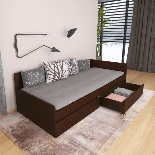 Pat cu sertare 800 cu cadru de saltea din PAL 80x190 cm, Wenge inchis
