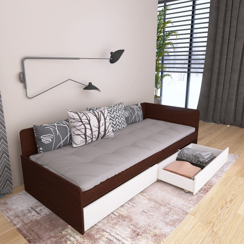 Pat cu sertare 800 cu cadru de saltea din PAL 80x190 cm, Wenge inchis, Alb
