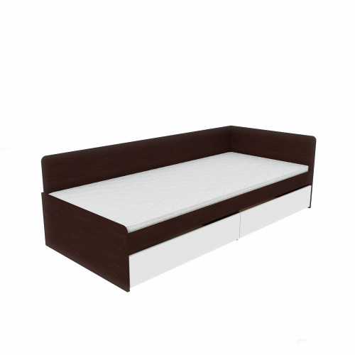 Pat cu sertare 800 cu cadru de saltea din PAL 80x190 cm, Wenge inchis, Alb