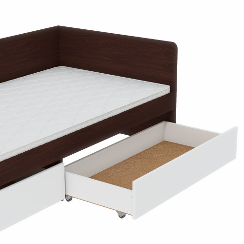 Pat cu sertare 800 cu cadru de saltea din PAL 80x190 cm, Wenge inchis, Alb