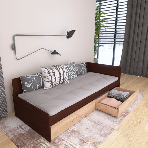 Pat cu sertare 800 cu cadru de saltea din PAL 80x190 cm, Wenge inchis, Stejar kraft gold
