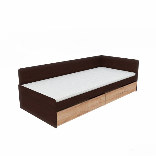 Pat cu sertare 800 cu cadru de saltea din PAL 80x190 cm, Wenge inchis, Stejar kraft gold