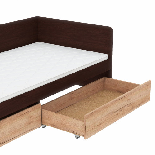 Pat cu sertare 800 cu cadru de saltea din PAL 80x190 cm, Wenge inchis, Stejar kraft gold