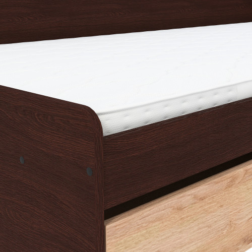 Pat cu sertare 800 cu cadru de saltea din PAL 80x190 cm, Wenge inchis, Stejar kraft gold