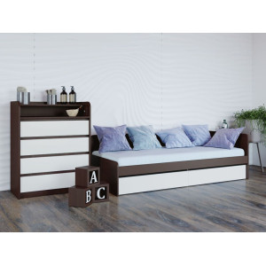 Set dormitor pentru copii Mix 1, Wenge inchis, Alb